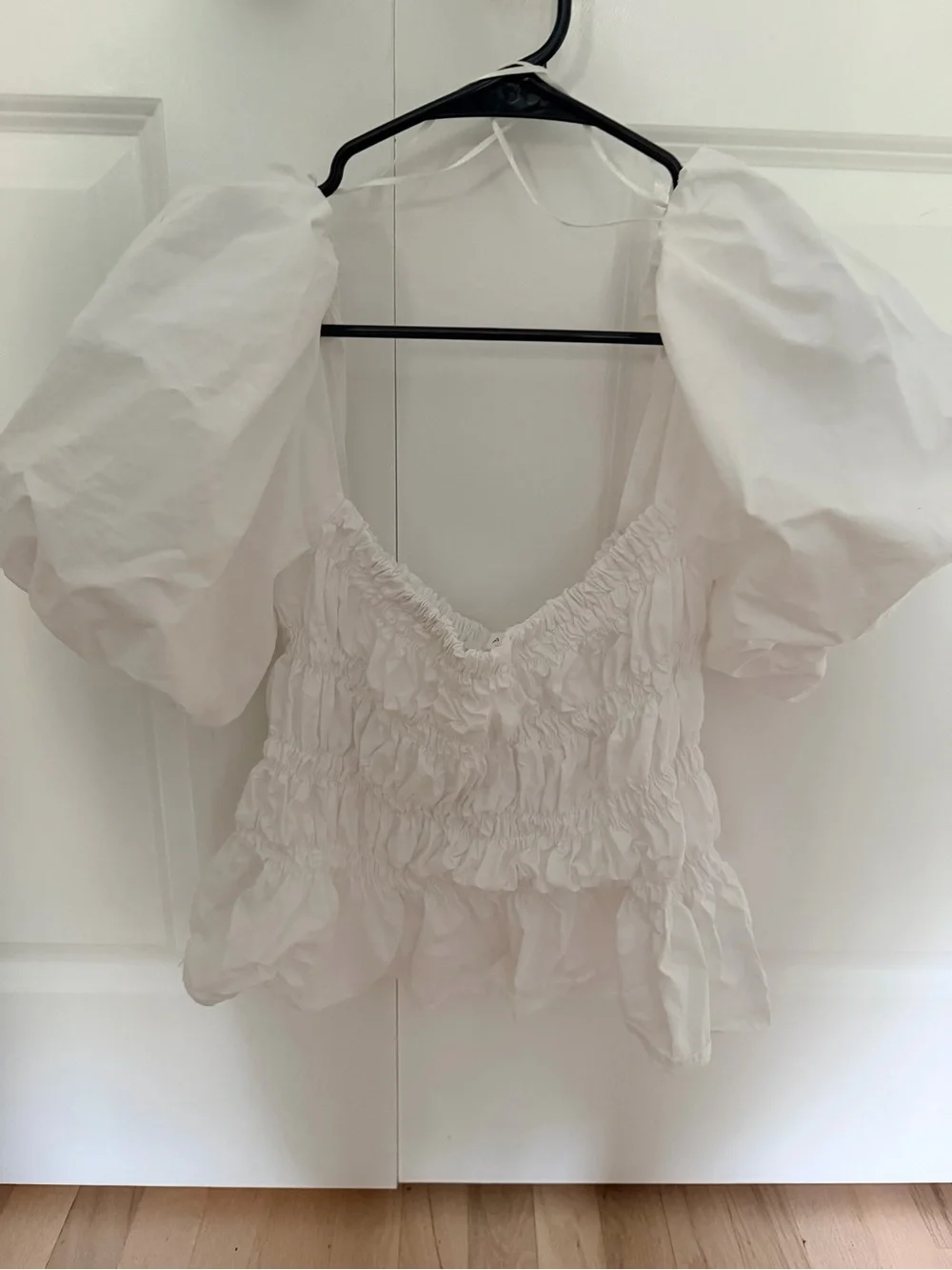 Astr White Puff Sleeve Smocked Peplum Top